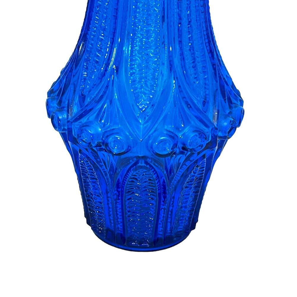 1960s Scandinavian Blue Pressed Glass Vase Finland Art Glass Mid Century Vintage - Picture 4 of 7